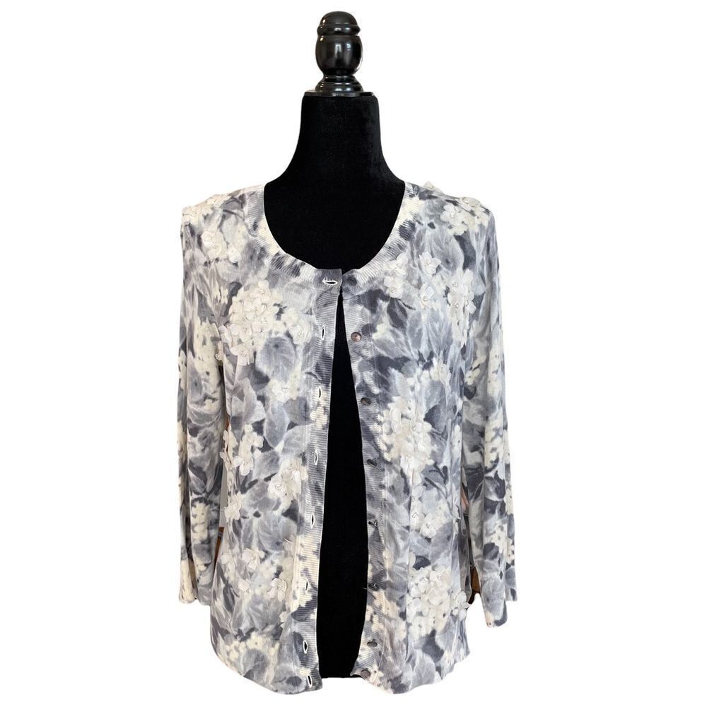 Talbots Gray Floral Cardigan S